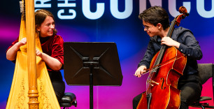 Duo Tiaire, finalisten Prinses Christinaconcours Claire Schuurmans (harp), Tiago Luís Henriques (cello), winnaars Muziekzomer Gelderland-prijs 2024